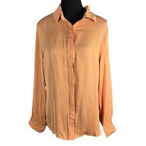 NWOT | Peach Orange Polka Dot Long Sleeve Button Up Blouse Shirt | Medium